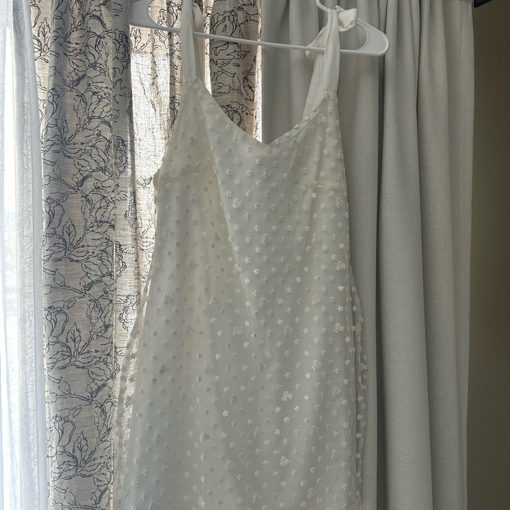 White Tie Mini Dress with Embroidered Floral Details